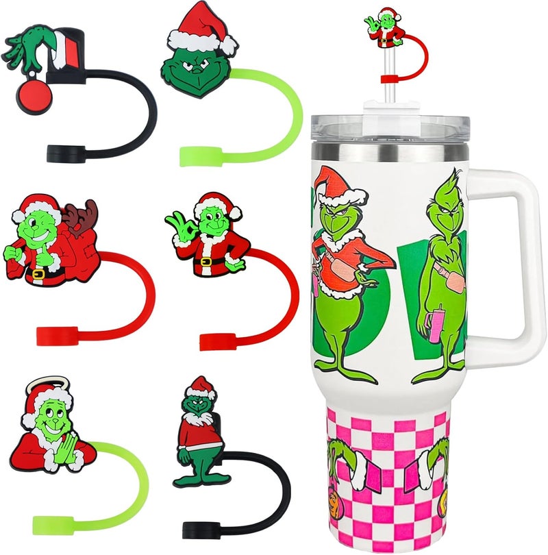 ZERCEJC 6 PCS Christmas Straw Cover Cap for Stanley Cup, Xmas Silicone Toppers Compatible With 30&40 Oz Tumbler, Reusable Tips Lids for Cup Accessories - Image 1